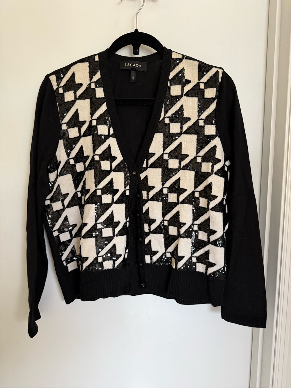 Escada vintage Black & White Houndstooth Sequin Cardigan